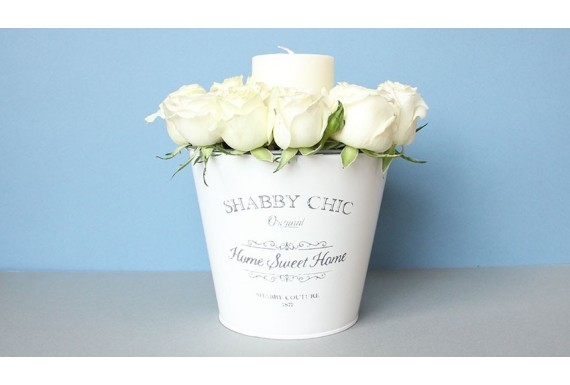 Rose Buckets with candle-Shabby chic