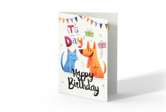 Dog & Cat happy bithday greeting card