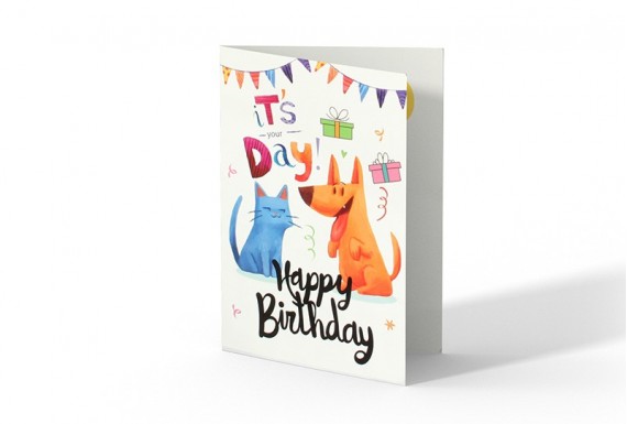 کارت تبریک تولد طرح گربه و سگ